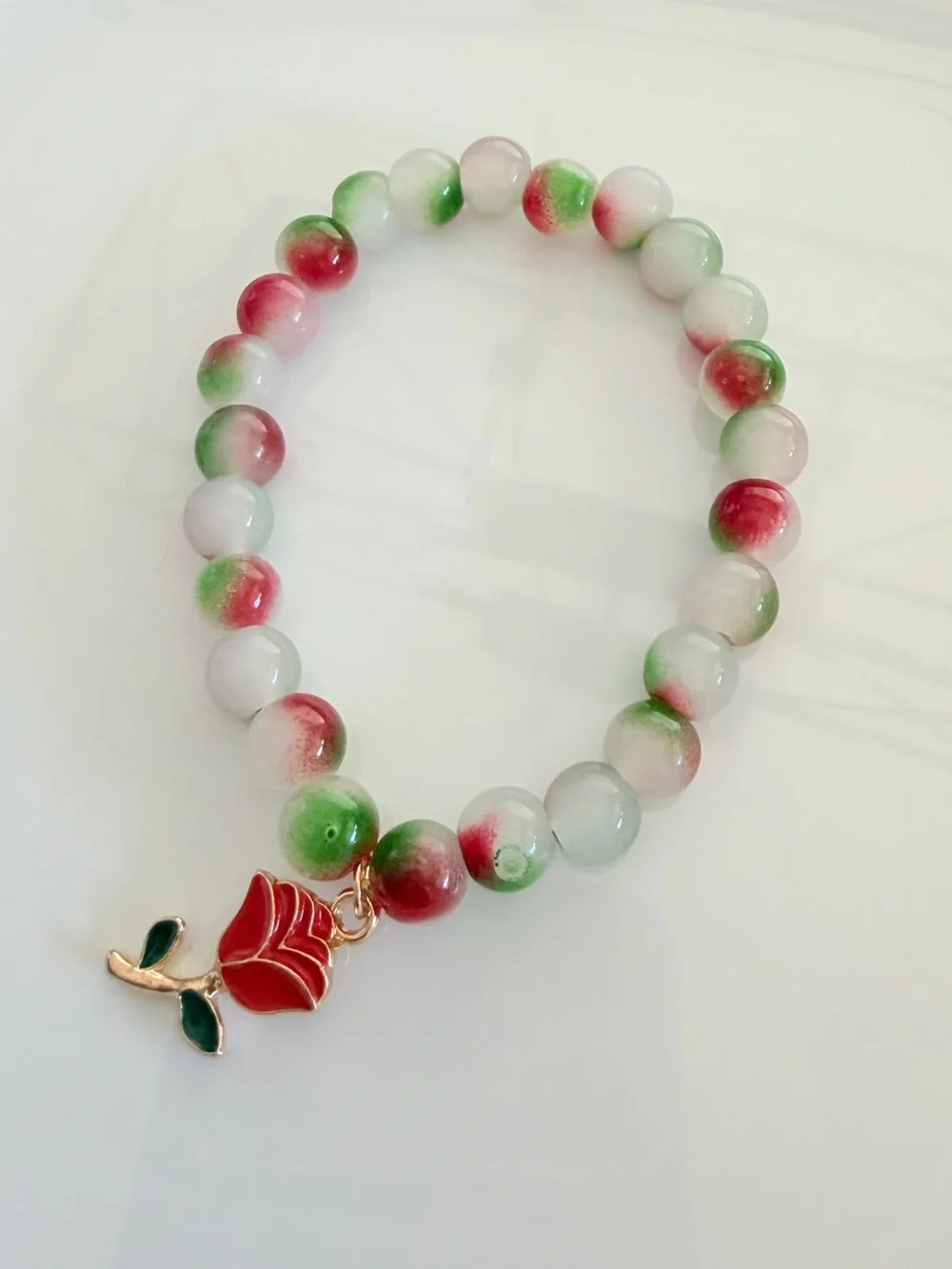 Enamel Rose Charm Beaded Painted Bracelet